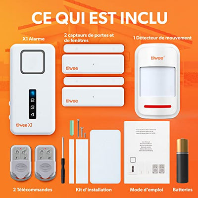 tiiwee Alarme de Maison avec Sirène Puissante et Dissuasive - 2 Détecteurs de Porte et de Fenêtre, 1 Détecteur de Mouvement et 2 Télécommandes - Kit sans Fil Facile à Installer