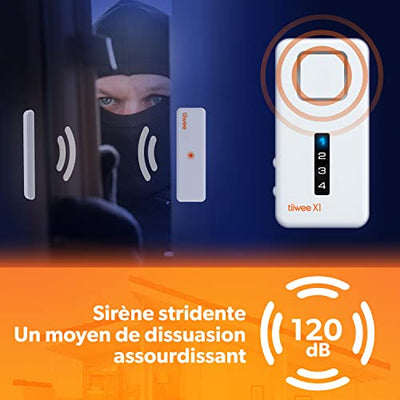 tiiwee Alarme de Maison avec Sirène Puissante et Dissuasive - 2 Détecteurs de Porte et de Fenêtre, 1 Détecteur de Mouvement et 2 Télécommandes - Kit sans Fil Facile à Installer