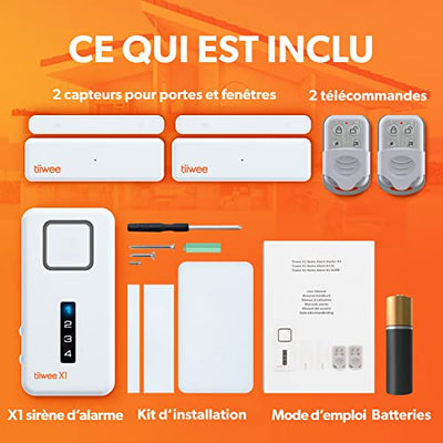 tiiwee Alarme Maison avec Sirène Puissante et Dissuasive - 2 Détecteurs de Porte et Fenêtre et 2 Télécommandes - Kit sans Fil Facile à Installer pour Appartement, Maison, Garage