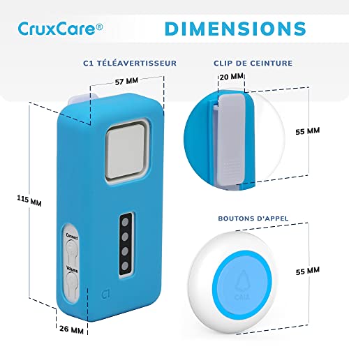 CruxCare C1 Bouton d'Appel sans Fil Téléavertisseur pour Personne Âgé, Les Patients âgés - Système Appel d'Urgence d'Alerte à Domicile - 1 Récepteur et 2 Émetteurs SOS