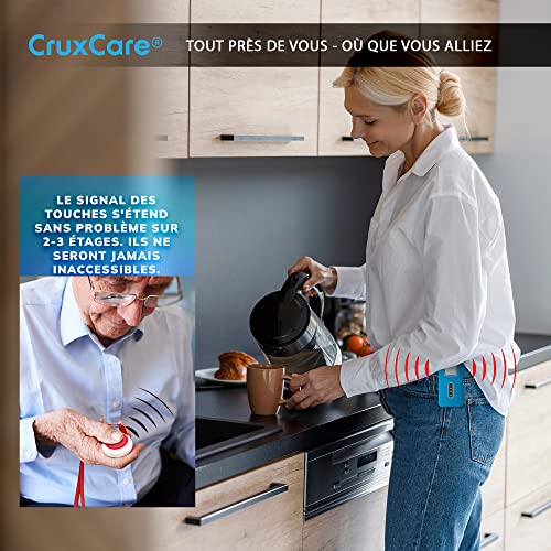 CruxCare C1 Bouton d'Appel sans Fil Téléavertisseur pour Personne Âgé, Les Patients âgés - Système Appel d'Urgence d'Alerte à Domicile - 1 Récepteur et 2 Émetteurs SOS