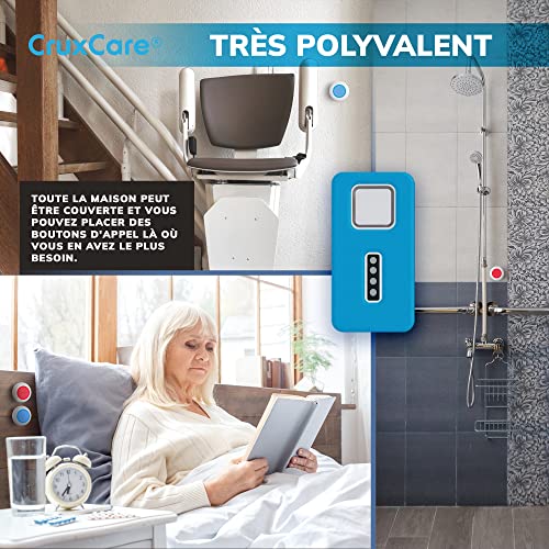 CruxCare C1 Bouton d'Appel sans Fil Téléavertisseur pour Personne Âgé, Les Patients âgés - Système Appel d'Urgence d'Alerte à Domicile - 1 Récepteur et 2 Émetteurs SOS